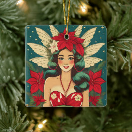 Retro 50er Tropical Christmas Button-Up Girl Keramikornament