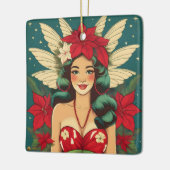 Retro 50er Tropical Christmas Button-Up Girl Keramikornament (Links)