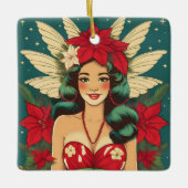 Retro 50er Tropical Christmas Button-Up Girl Keramikornament (Vorderseite)