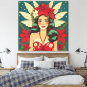 Retro 50er Tropical Christmas Button-Up Girl Leinwanddruck (Insitu (Schlafzimmer))