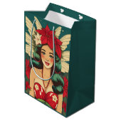 Retro 50er Tropical Christmas Button-Up Girl Mittlere Geschenktüte (Rückseite Schrägansicht)