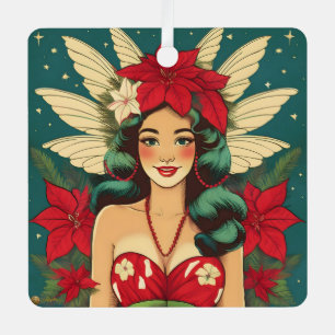 Retro 50er Tropical Christmas Button-Up Girl Ornament Aus Metall