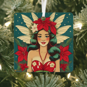 Retro 50er Tropical Christmas Button-Up Girl Ornament Aus Metall