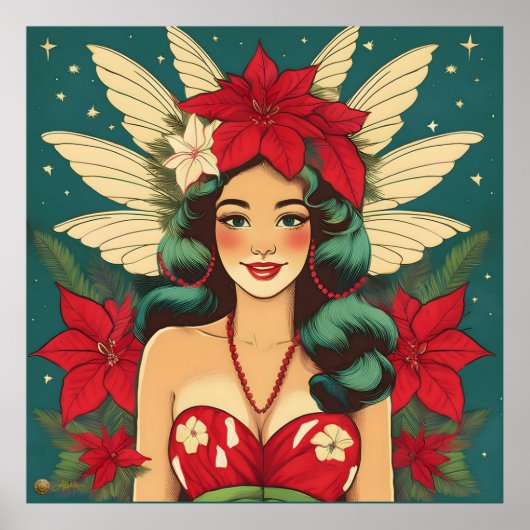 Retro 50er Tropical Christmas Button-Up Girl Poster (Vorne)