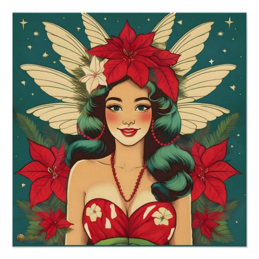 Retro 50er Tropical Christmas Button-Up Girl Poster (Vorderseite)