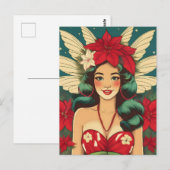 Retro 50er Tropical Christmas Button-Up Girl Postkarte (Vorne/Hinten)