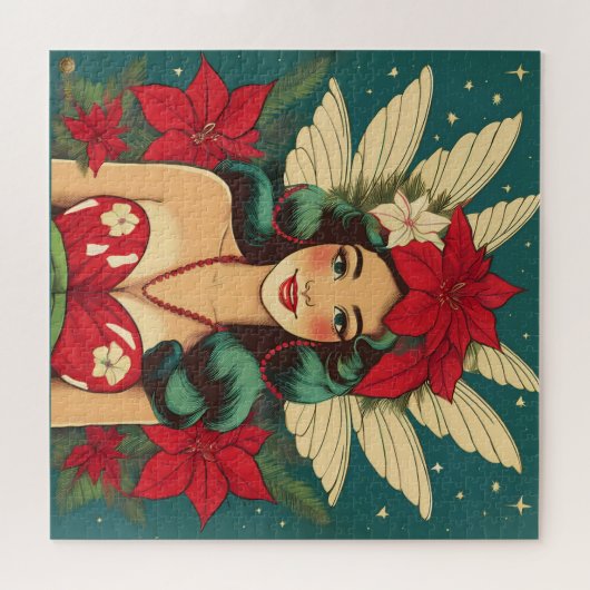 Retro 50er Tropical Christmas Button-Up Girl Puzzle (Horizontal)