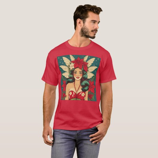 Retro 50er Tropical Christmas Button-Up Girl T-Shirt (Vorne ganz)