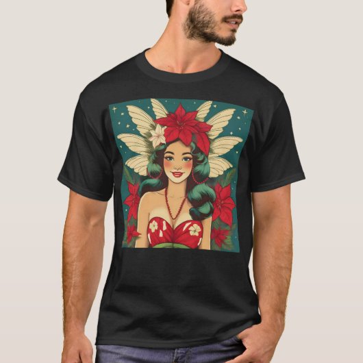 Retro 50er Tropical Christmas Button-Up Girl T-Shirt (Vorderseite)