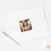 Retro 50er Tropical Christmas Button Up Starlet Quadratischer Aufkleber (Umschlag)