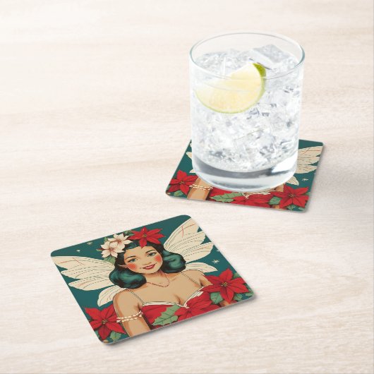 Retro 50er Tropical Christmas Button Up Starlet Rechteckiger Pappuntersetzer (Vor Ort)