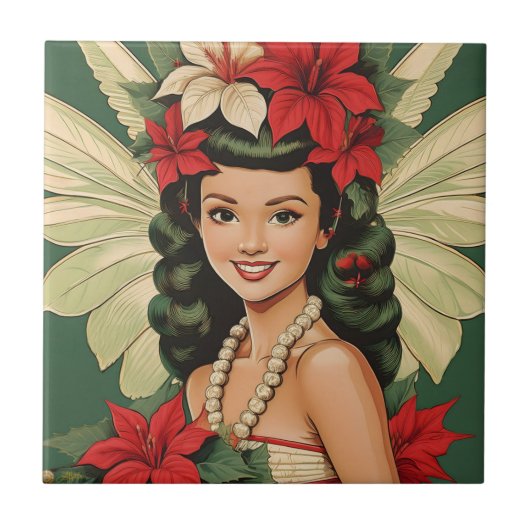 Retro 50er Tropical Christmas Princess Fliese (Vorderseite)