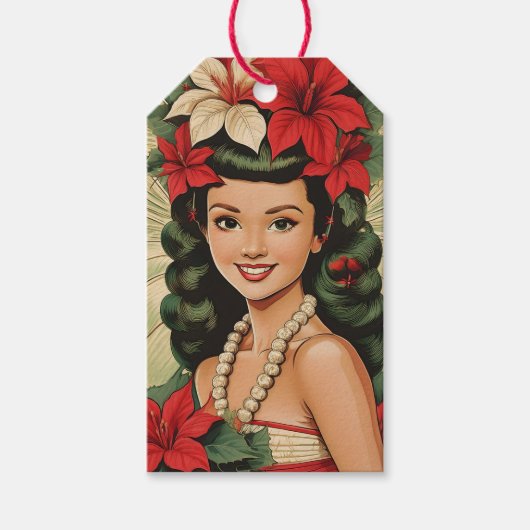 Retro 50er Tropical Christmas Princess Geschenkanhänger (Vorderseite)