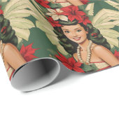 Retro 50er Tropical Christmas Princess Geschenkpapier (Rolleneckpunkt)