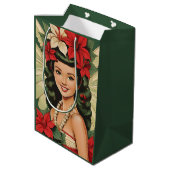 Retro 50er Tropical Christmas Princess Mittlere Geschenktüte (Rückseite Schrägansicht)