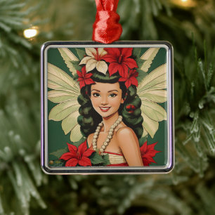 Retro 50er Tropical Christmas Princess Ornament Aus Metall
