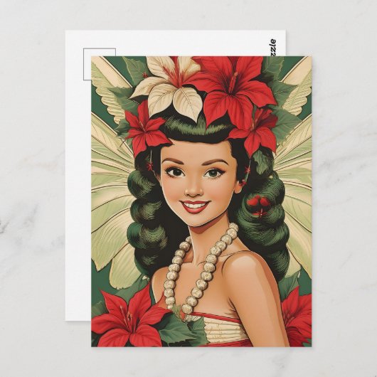 Retro 50er Tropical Christmas Princess Postkarte (Vorne/Hinten)