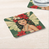 Retro 50er Tropical Christmas Princess Rechteckiger Pappuntersetzer (angewinkelt)