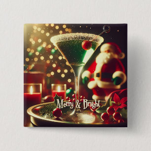 Retro 50er Weihnachts-Santa Grüner Martini Button