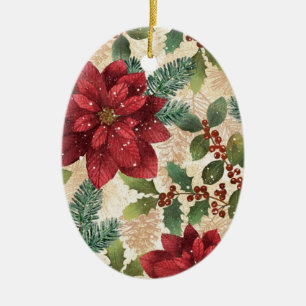 Retro 50er Weihnachtsfeiertage Poinsettia Keramikornament