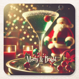 Retro 50er Weihnachtsgrüner Martini Rechteckiger Pappuntersetzer