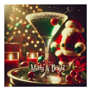Retro 50er Weihnachtsmann-Christmas-Green-Martini Poster