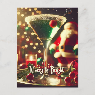 Retro 50er Weihnachtsmann-Christmas Green Martini Postkarte