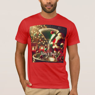 Retro 50er Weihnachtsmann-Christmas Green Martini T-Shirt