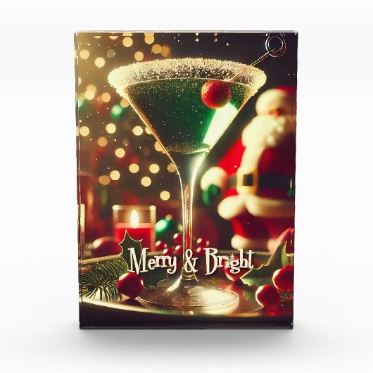 Retro 50er Weihnachtsmann Christmas Grüner Martini Fotoblock (Vorderseite)