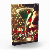 Retro 50er Weihnachtsmann Christmas Grüner Martini Fotoblock (Links)