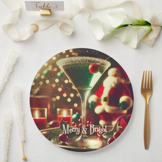 Retro 50er Weihnachtsmann Christmas Grüner Martini Pappteller (Hochzeit)