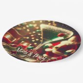 Retro 50er Weihnachtsmann Christmas Grüner Martini Pappteller (Schrägansicht)