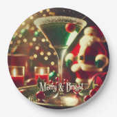 Retro 50er Weihnachtsmann Christmas Grüner Martini Pappteller (Vorderseite)