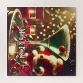 Retro 50er Weihnachtsmann Christmas Grüner Martini Puzzle (Horizontal)