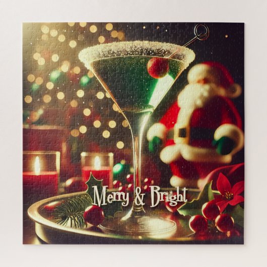 Retro 50er Weihnachtsmann Christmas Grüner Martini Puzzle (Vertikal)