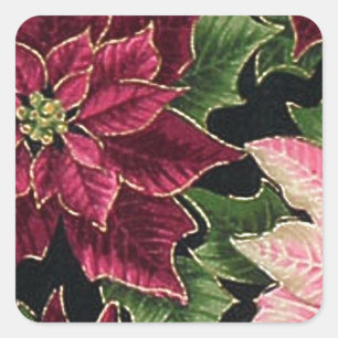 Retro 50er Weihnachtsstern Burgunderrot Pink Quadratischer Aufkleber