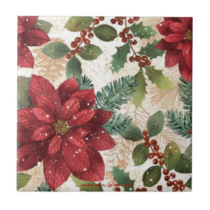 Retro 50er Weihnachtsstern Rot Grün Creme Fliese