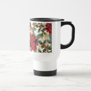 Retro 50er Weihnachtsstern Rot Grün Creme Reisebecher