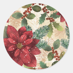 Retro 50er Weihnachtsstern Rot Grün Creme Runder Aufkleber