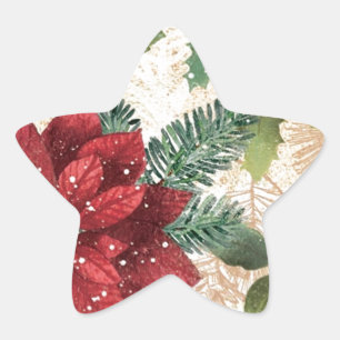 Retro 50er Weihnachtsstern Rot Grün Creme Stern-Aufkleber