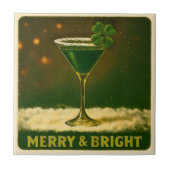 Retro 50s 4 Leaf Clover Irish Christmas Martini Fliese (Vorderseite)
