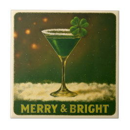 Retro 50s 4 Leaf Clover Irish Christmas Martini Fliese