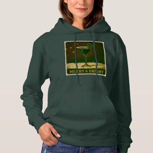 Retro 50s 4 Leaf Clover Irish Christmas Martini Hoodie (Vorderseite)