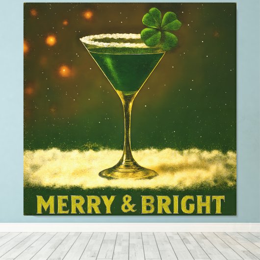 Retro 50s 4 Leaf Clover Irish Christmas Martini Leinwanddruck (Insitu (Holzboden))