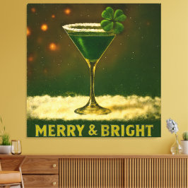 Retro 50s 4 Leaf Clover Irish Christmas Martini Leinwanddruck