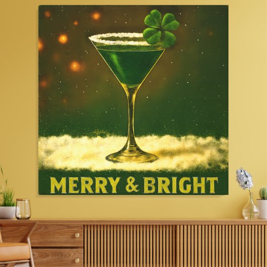 Retro 50s 4 Leaf Clover Irish Christmas Martini Leinwanddruck (Insitu (Wohnzimmer))