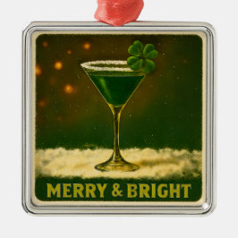 Retro 50s 4 Leaf Clover Irish Christmas Martini Ornament Aus Metall