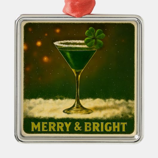 Retro 50s 4 Leaf Clover Irish Christmas Martini Ornament Aus Metall (Vorne)
