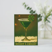 Retro 50s 4 Leaf Clover Irish Christmas Martini Postkarte (Stehend Vorderseite)