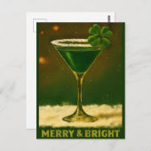 Retro 50s 4 Leaf Clover Irish Christmas Martini Postkarte (Vorne/Hinten)